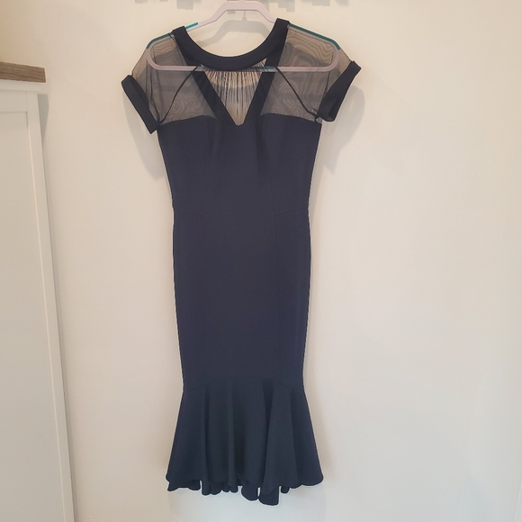 Maggy London Illusion Flounce Hem Dress Sz 4 - Picture 3 of 8